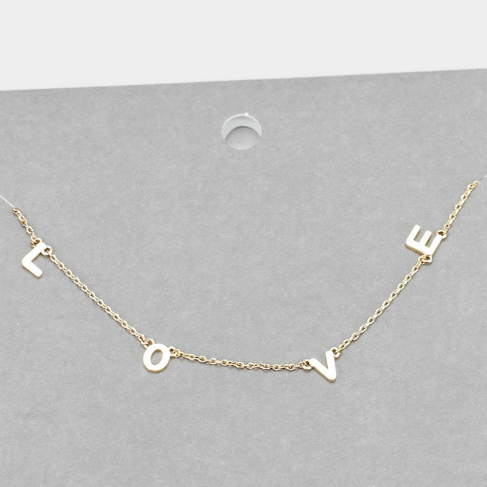 Gold LOVE Word Simple Pendant Necklace Chain Cute